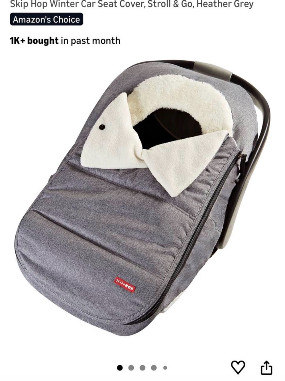 Skip Hop Heather Grey Infant Car Seat Cover with Cream Lining